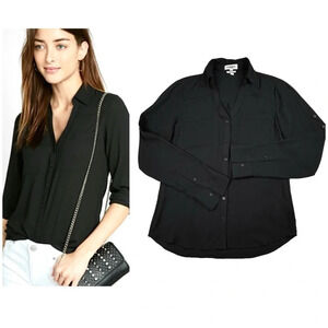 EXPRESS Slim Portofino Button Blouse V neck. Minimalist Career Staple Classic XS